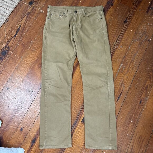 Levis 513 Slim Straight Stretch Tan Jeans Size 33W 32L - Picture 1 of 4